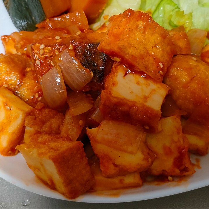 厚揚げと鯖のヤンニョム和え